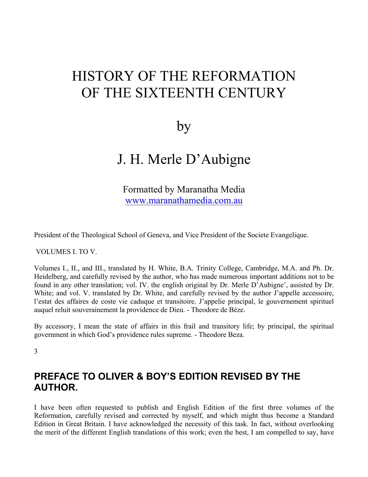 HISTORY OF THE REFORMATION OF THE SIXTEENTH CENTURY by J by Adrian Ebens