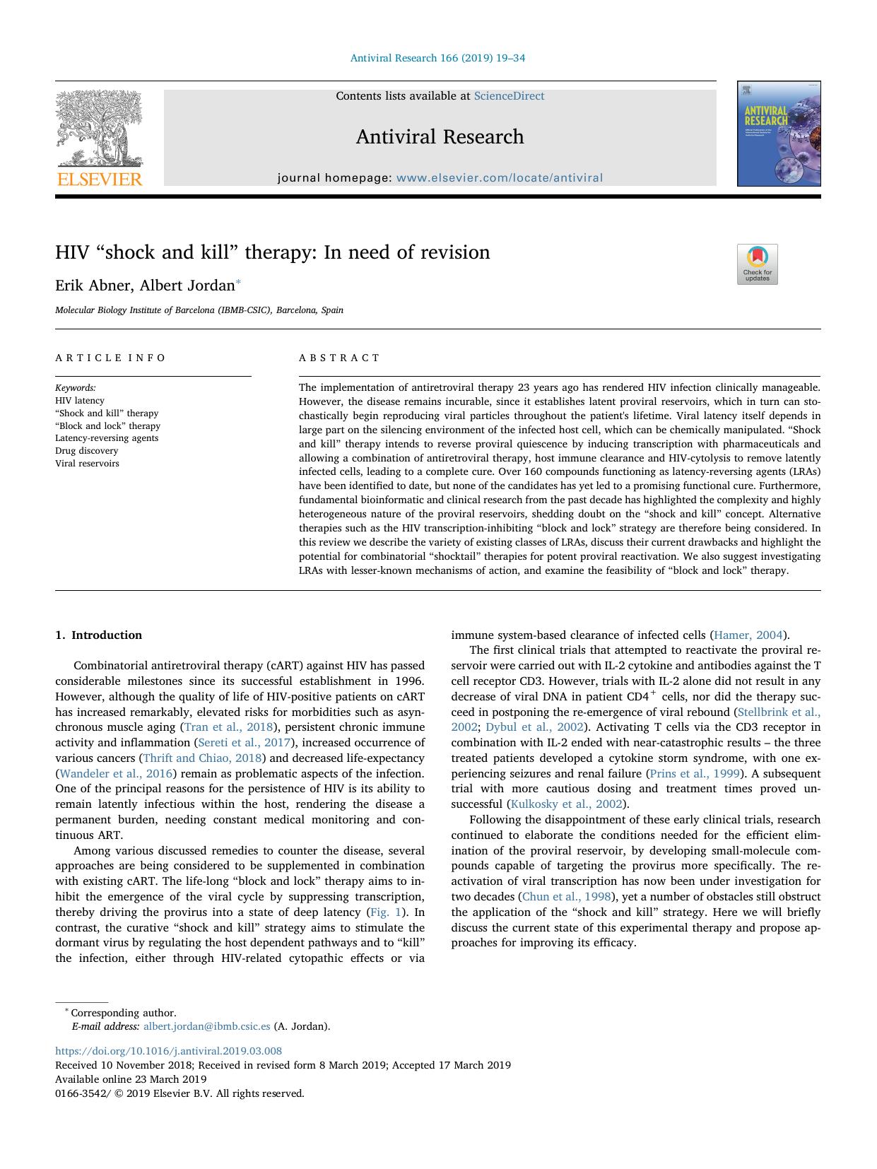 HIV âshock and killâ therapy_ In need of revision by Erik Abner & Albert Jordan