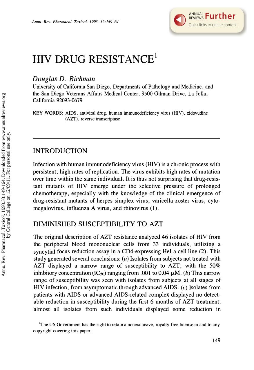 HIV Drug Resistance by D D Richman