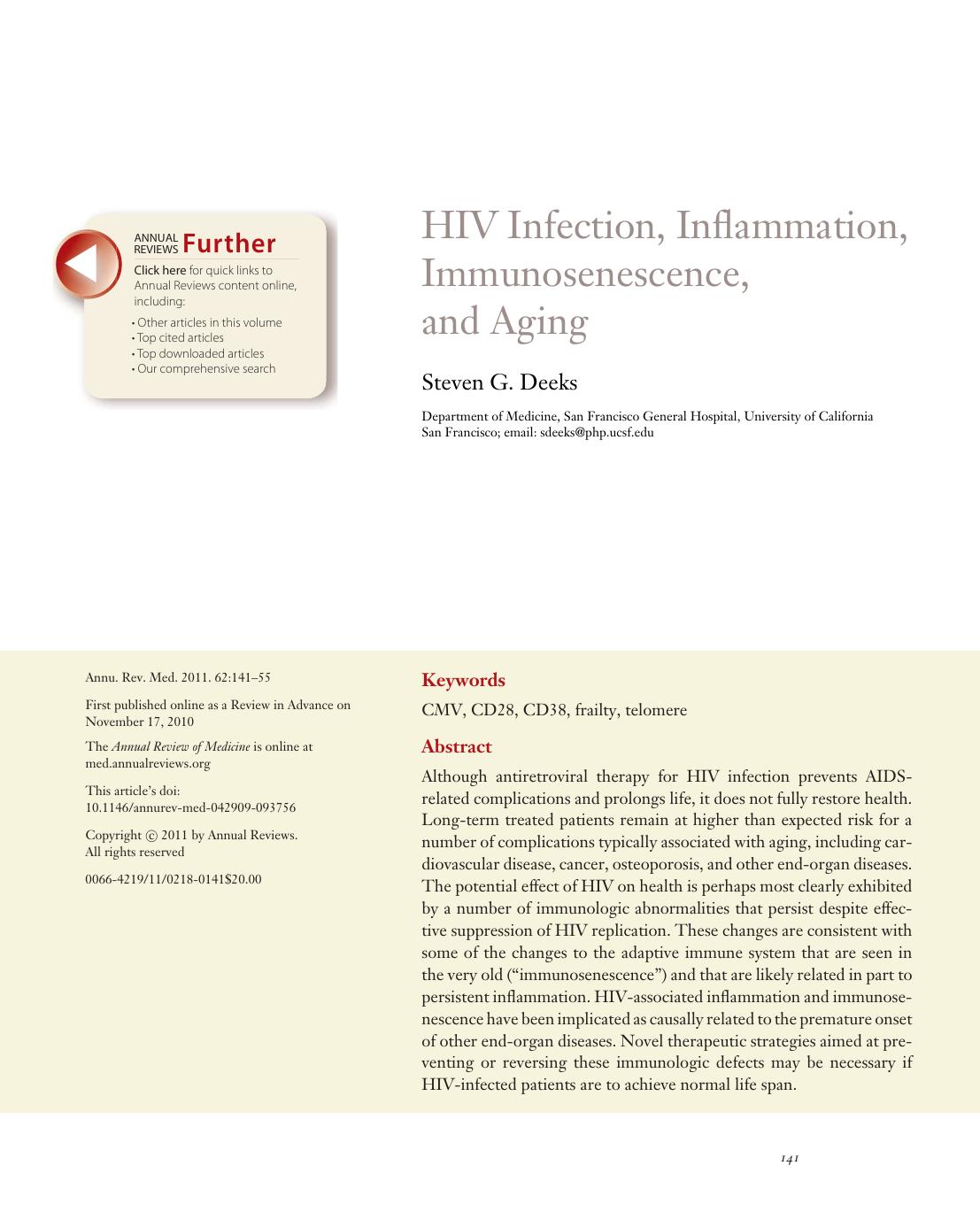 HIV Infection, Inflammation, Immunosenescence, and Aging by Steven G. Deeks