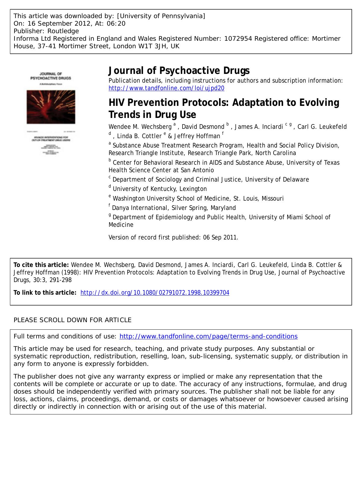 HIV Prevention Protocols: Adaptation to Evolving Trends in Drug Use by unknow