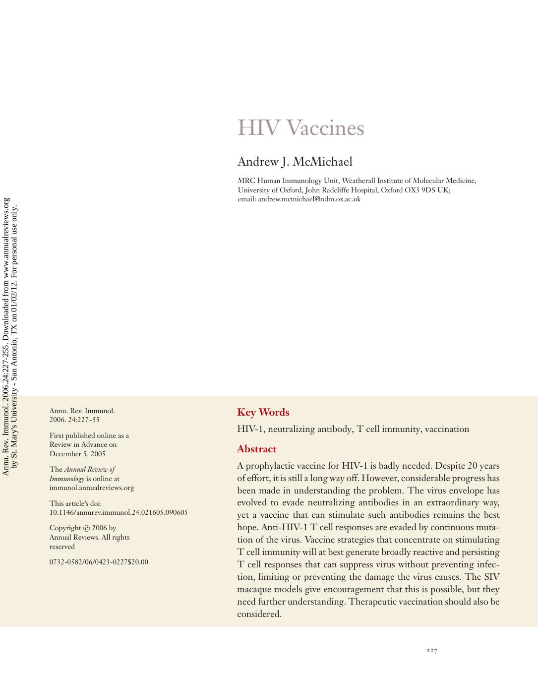 HIV VACCINES by Andrew J. McMichael