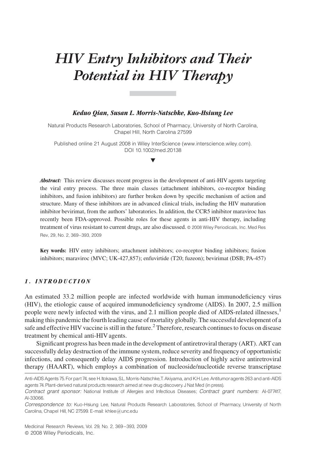 HIV entry inhibitors and their potential in HIV therapy by Unknown