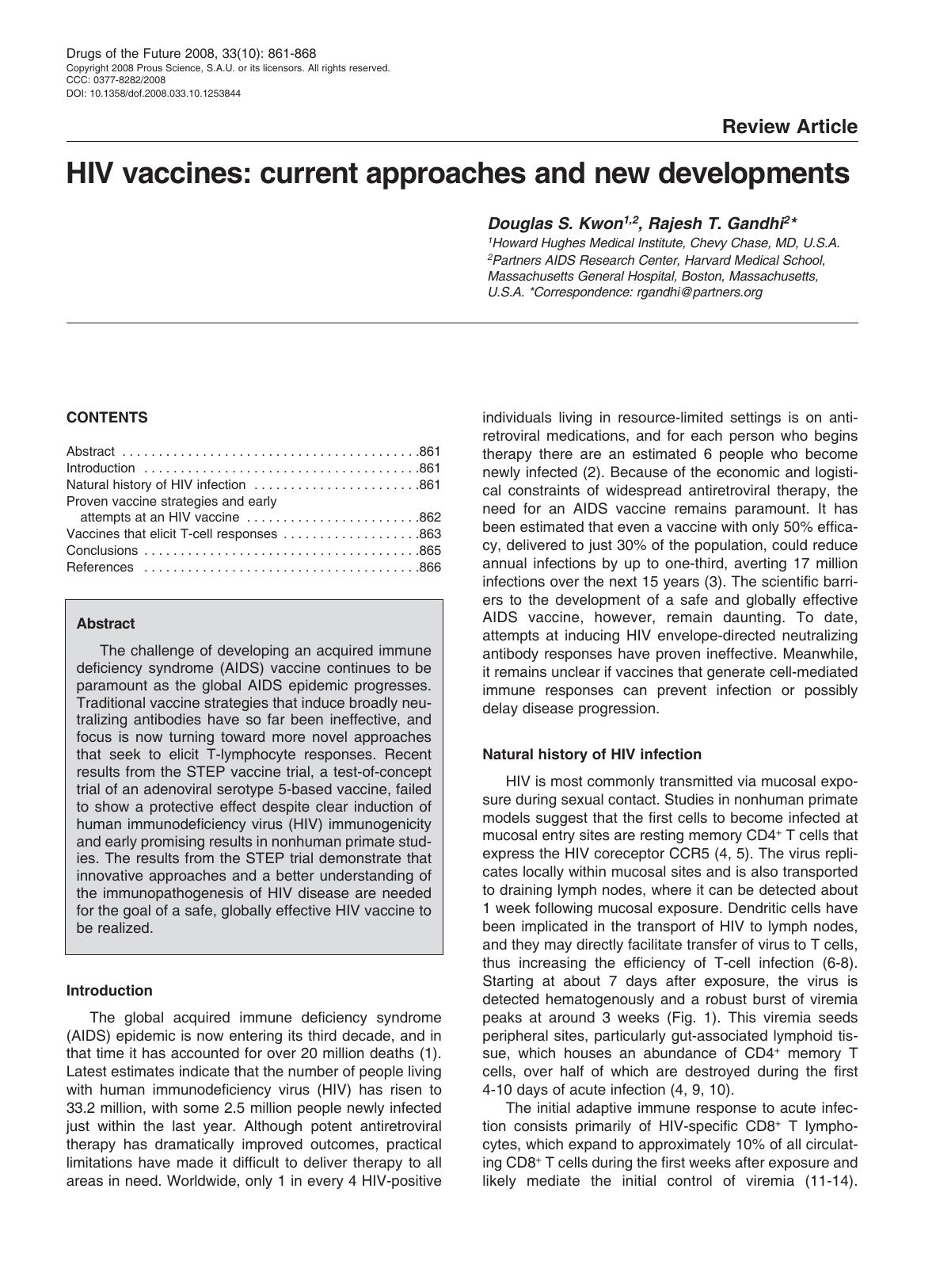 HIV vaccines: current approaches and new developments by Copyright 2008 Prous Science S.A.U. or its licensors