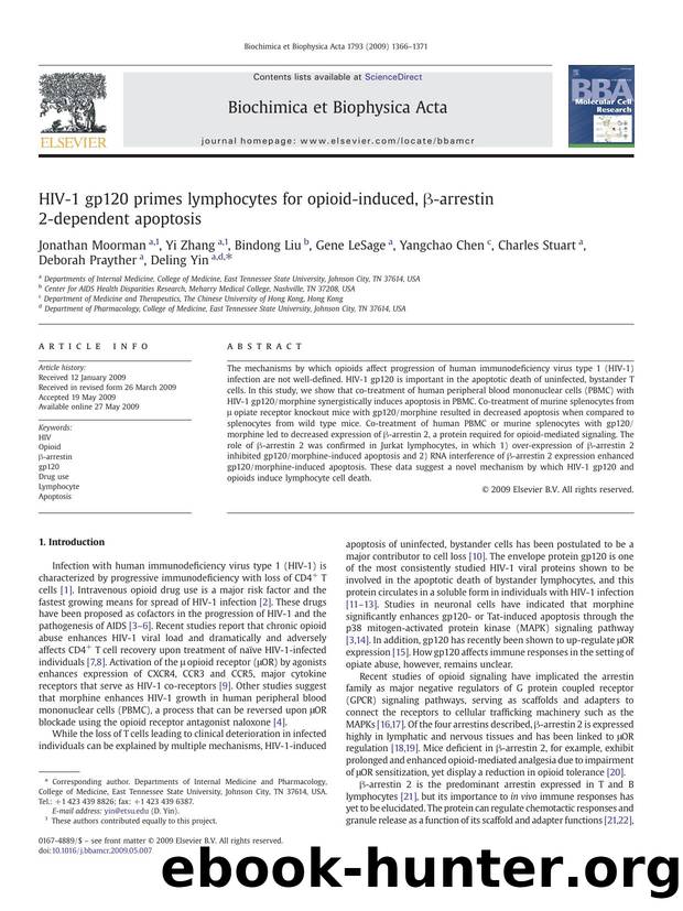 HIV-1 gp120 primes lymphocytes for opioid-induced, Î²-arrestin 2-dependent apoptosis by unknow