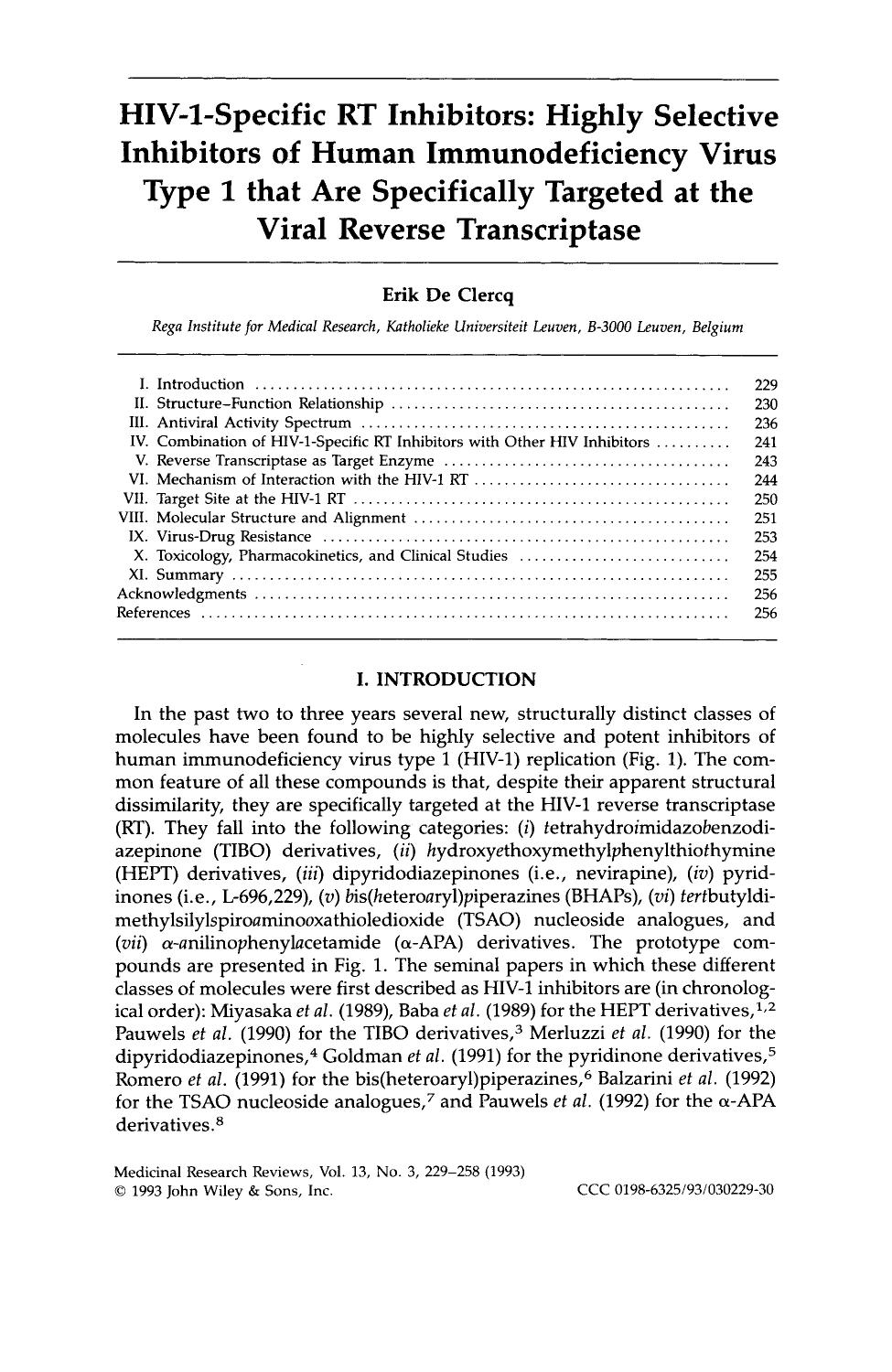HIV-1-specific RT inhibitors: Highly selective inhibitors of human immunodeficiency virus type 1 that are specifically targeted at the viral reverse transcriptase by Unknown