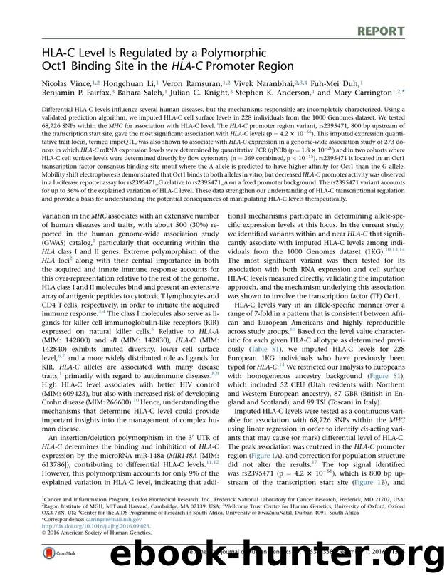 HLA-C Level Is Regulated by a Polymorphic Oct1 Binding Site in the HLA-C Promoter Region by unknow