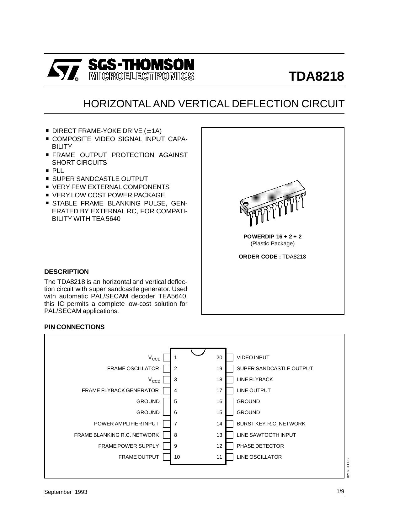 HORIZONTAL AND VERTICAL DEFLECTION CIRCUIT by SGS-THOMSON Microelectronics