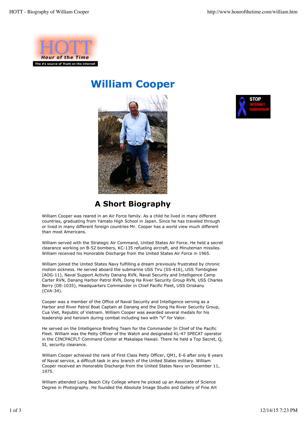 HOTT - Biography of William Cooper by mainframe