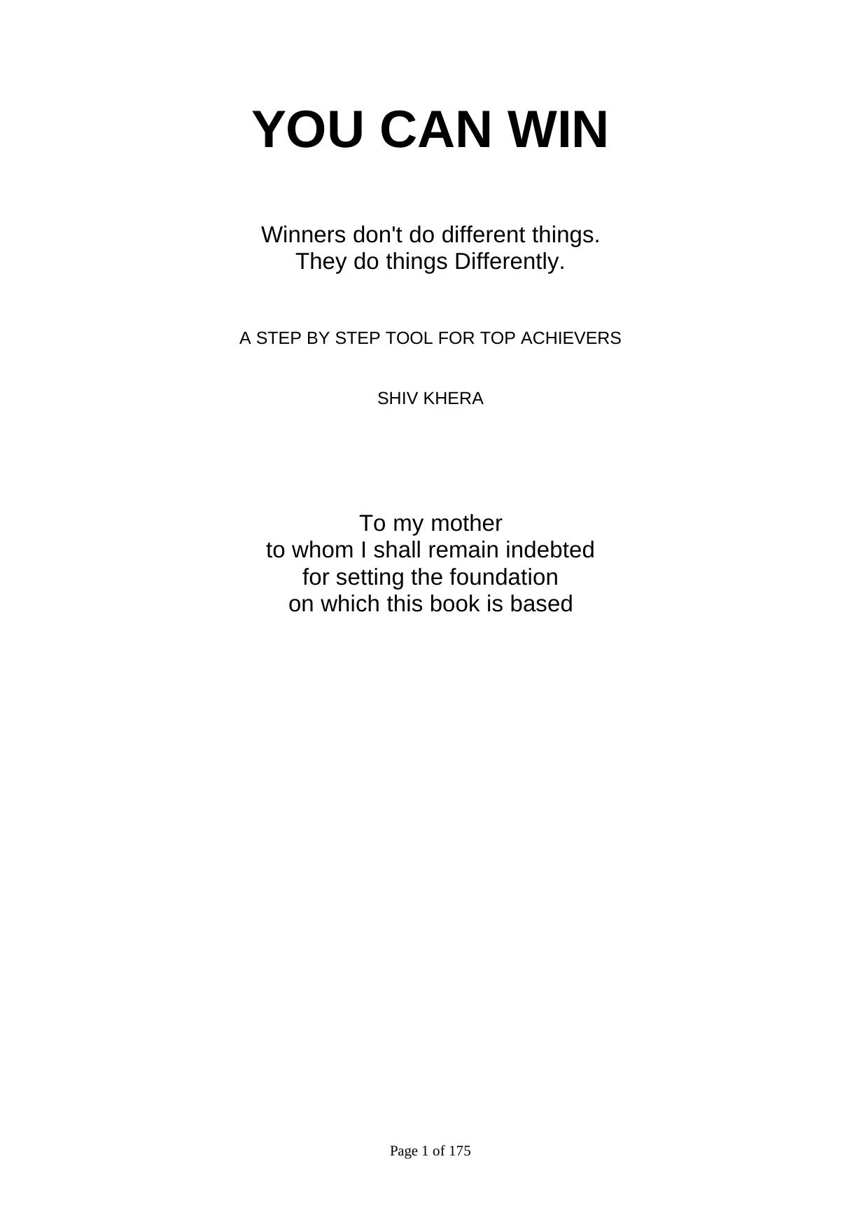 HOW TO WIN by A Step By Step Tool For Top Achievers By Shiv Khera