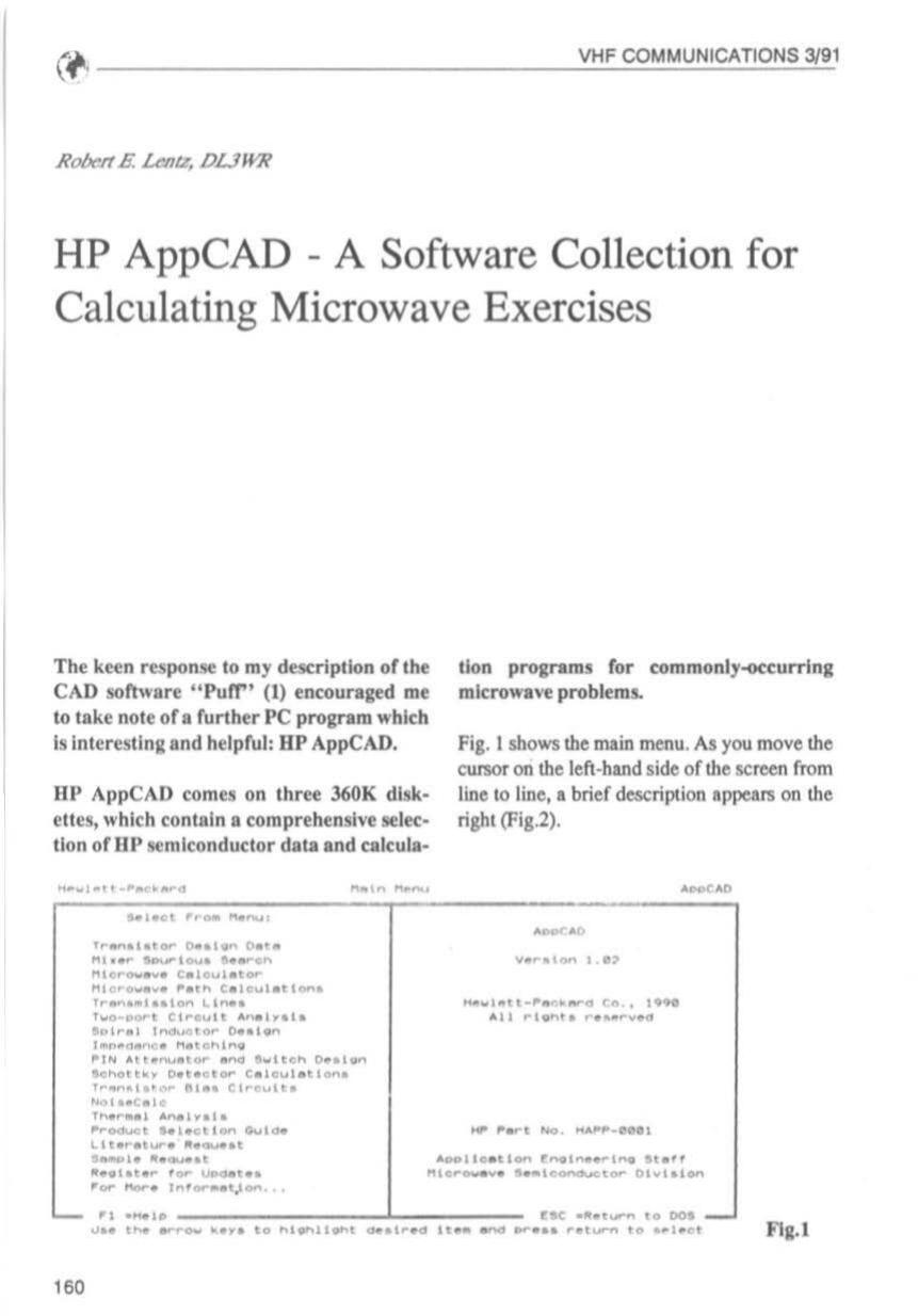 HP AppCAD - A Software Collection for Calculating Microwave Exercises by DL3WR