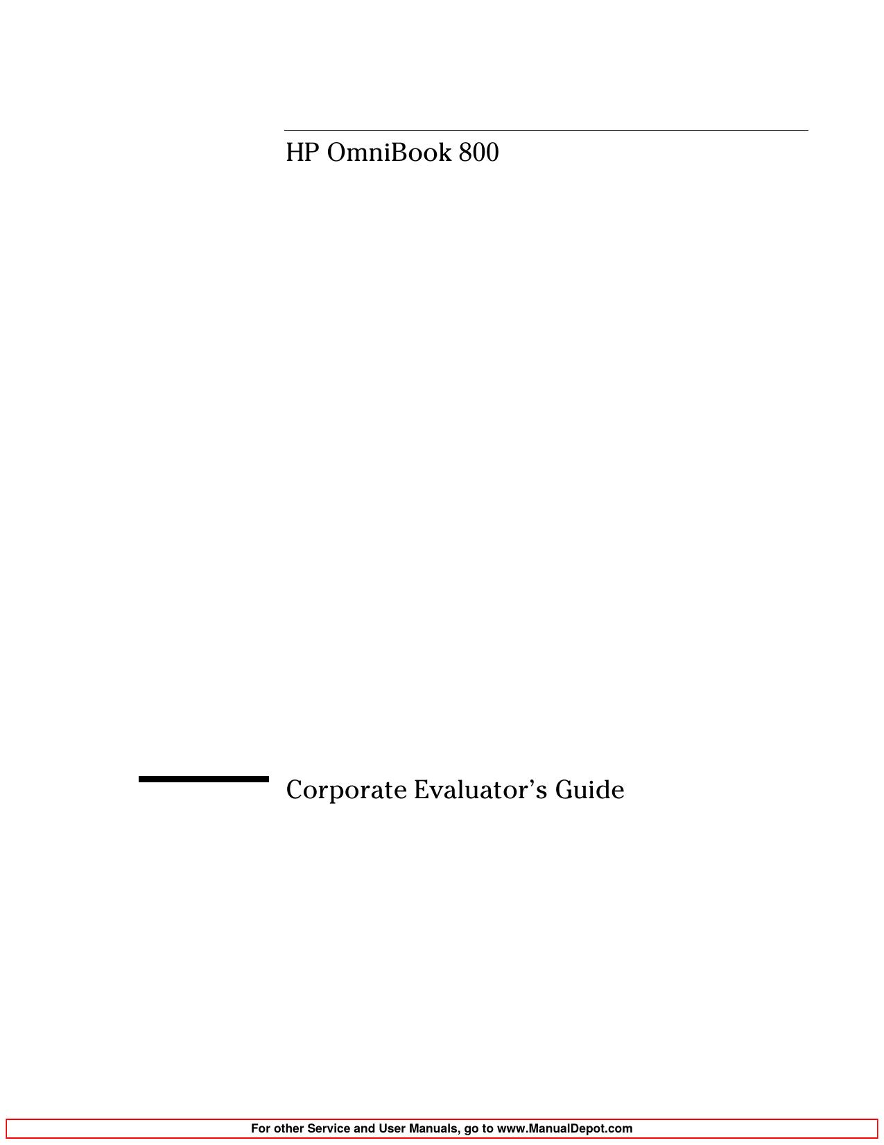 HP OmniBook 800 PC Corporate Evaluator's Guide, Not Orderable by Hewlett-Packard MCD
