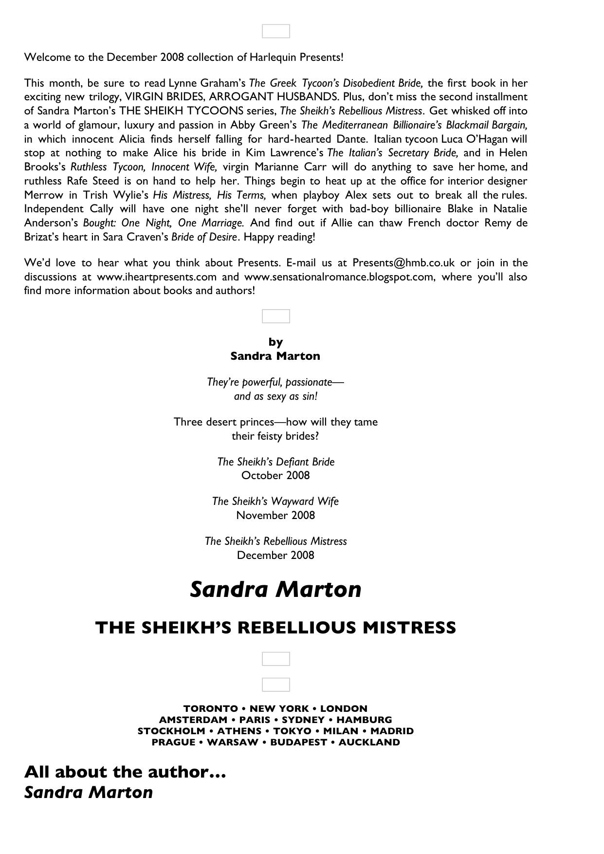 HP-2782 - Sandra Marton - The Sheikh Tycoons - THE SHEIKH'S REBELLIOUS MISTRESS.HTML by Heather Munster