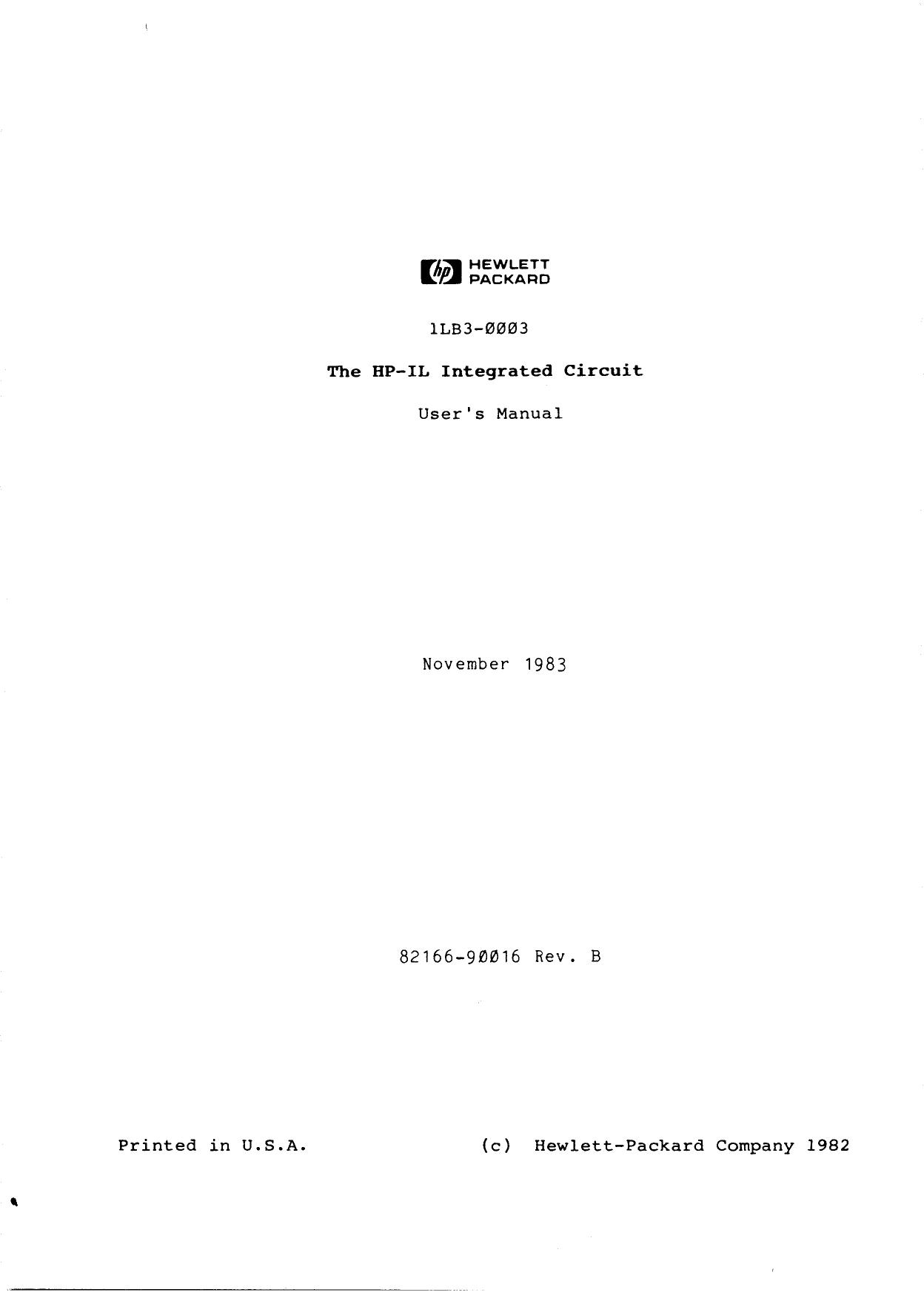 HP-IL Integrated Circuit Users Manual by Unknown