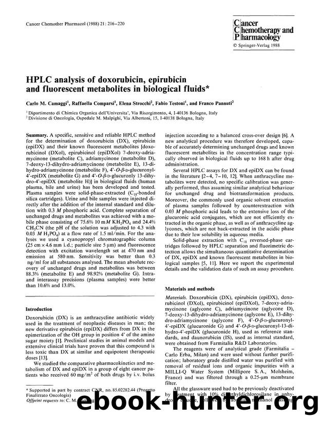 HPLC analysis of doxorubicin, epirubicin and fluorescent metabolites in biological fluids by Unknown