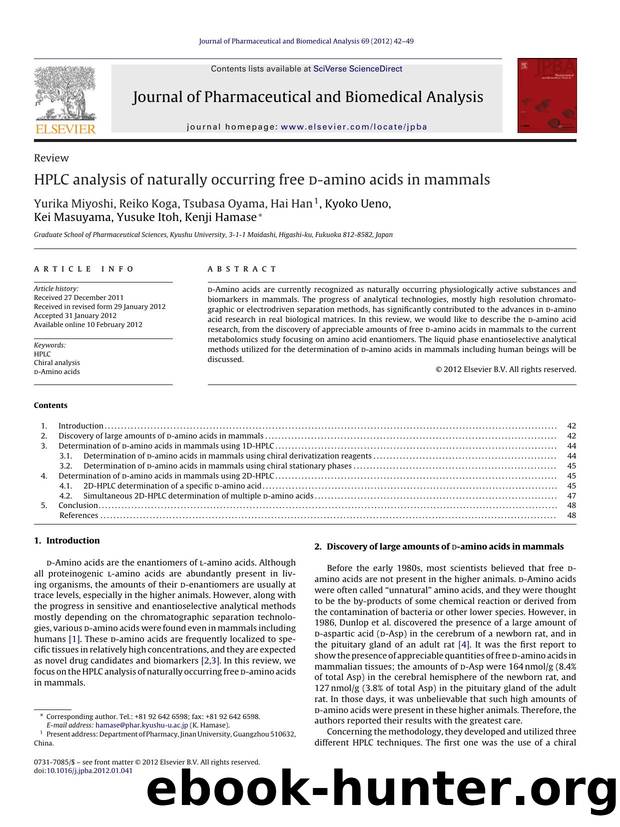 HPLC analysis of naturally occurring free d-amino acids in mammals by unknow