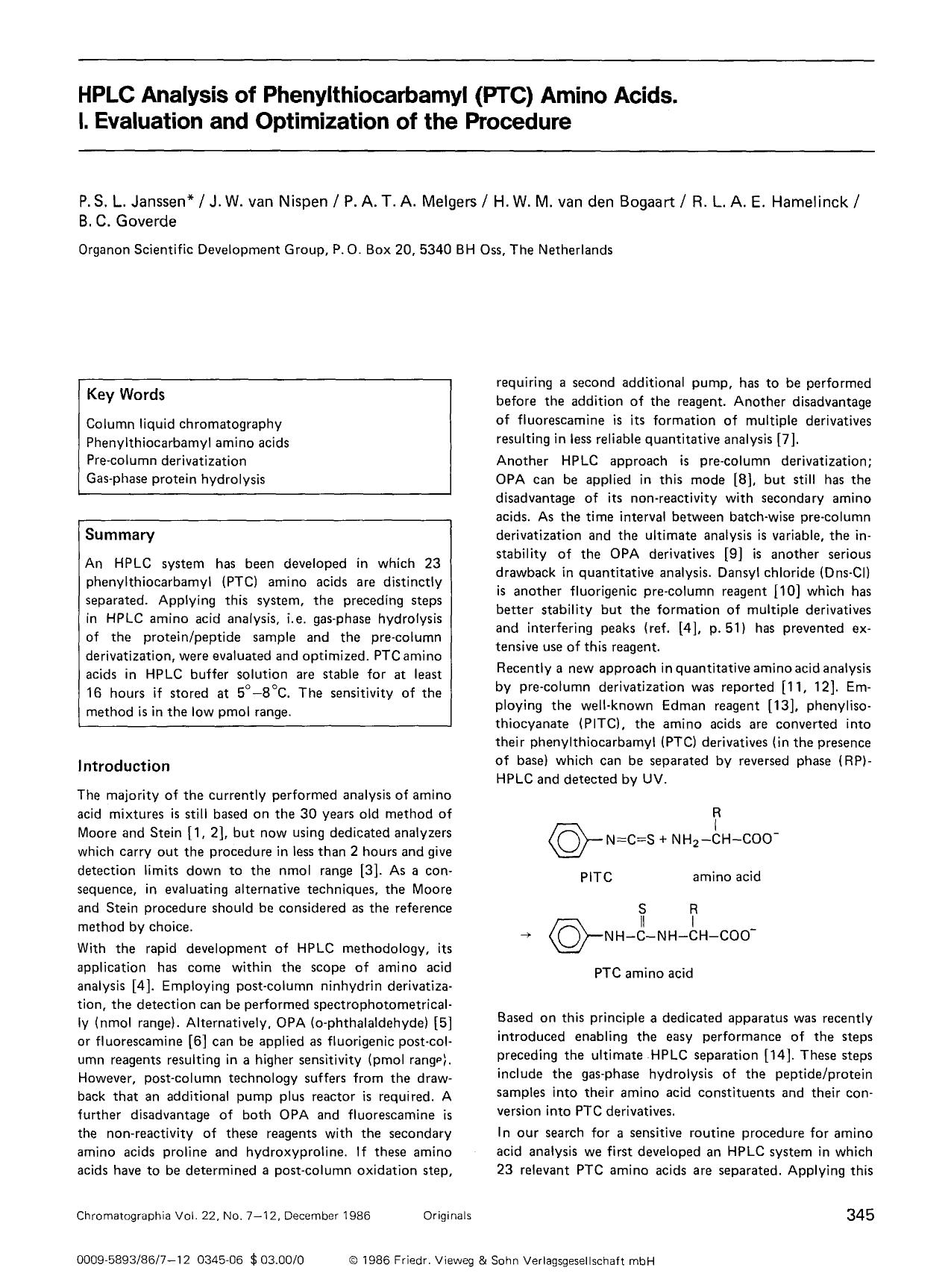 HPLC analysis of phenylthiocarbamyl (PTC) amino acids. I. Evaluation and optimization of the procedure by Unknown