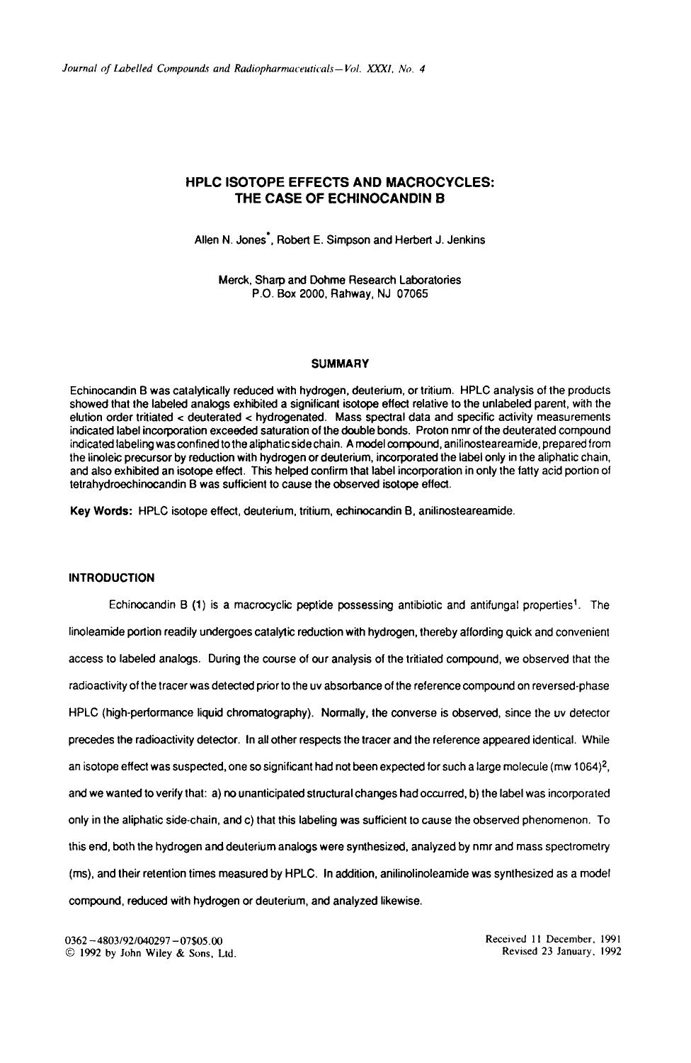 HPLC isotope effects and macrocycles: The case of echinocandin B by Unknown