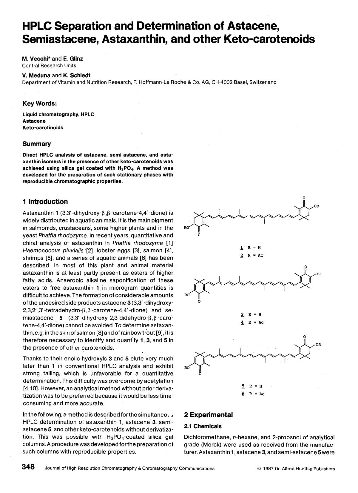HPLC separation and determination of astacene, semiastacene, astaxanthin, and other keto-carotenoids by Unknown