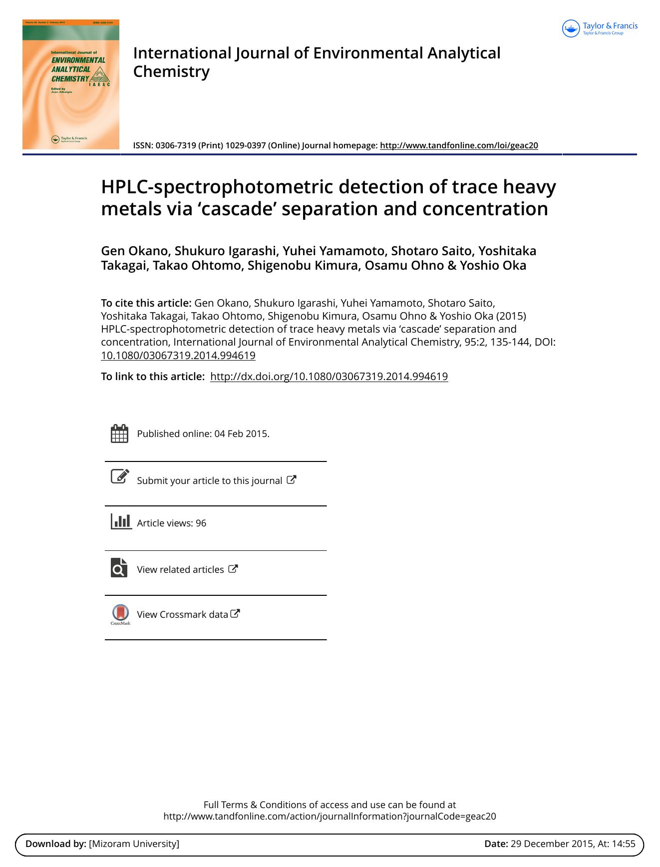 HPLC-spectrophotometric detection of trace heavy metals via âcascadeâ separation and concentration by Gen Okano