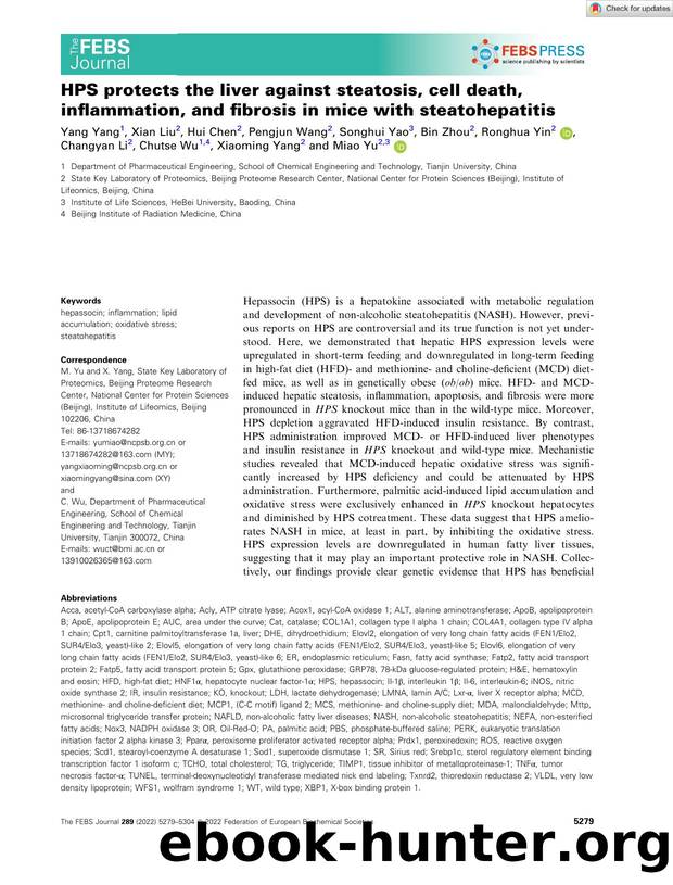 HPS protects the liver against steatosis, cell death, inflammation, and fibrosis in mice with steatohepatitis by Unknown