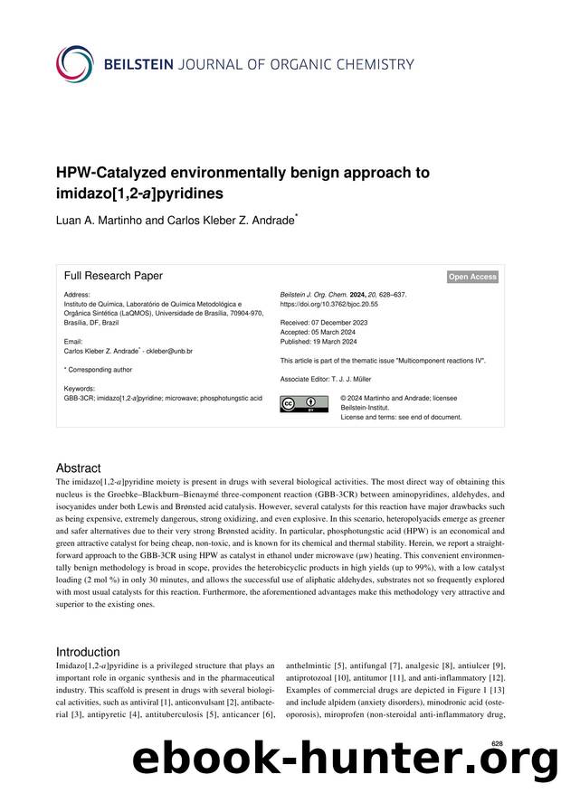 HPW-Catalyzed environmentally benign approach to imidazo[1,2-a]pyridines by Luan A. Martinho Carlos Kleber Z. Andrade