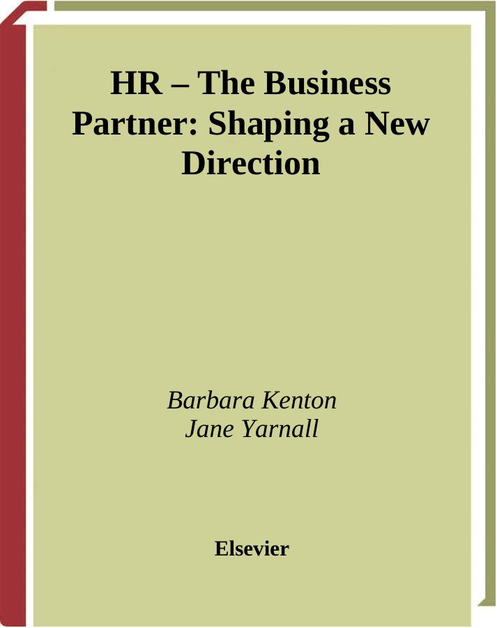 HR - The Business Partner (The HR Series) by Barbara Kenton Jane Yarnall