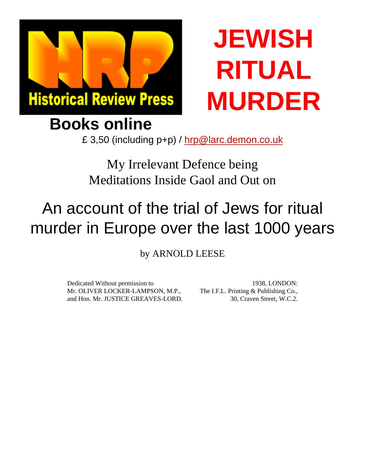 HRP: Jewish Ritual Murder by Arnold Leese