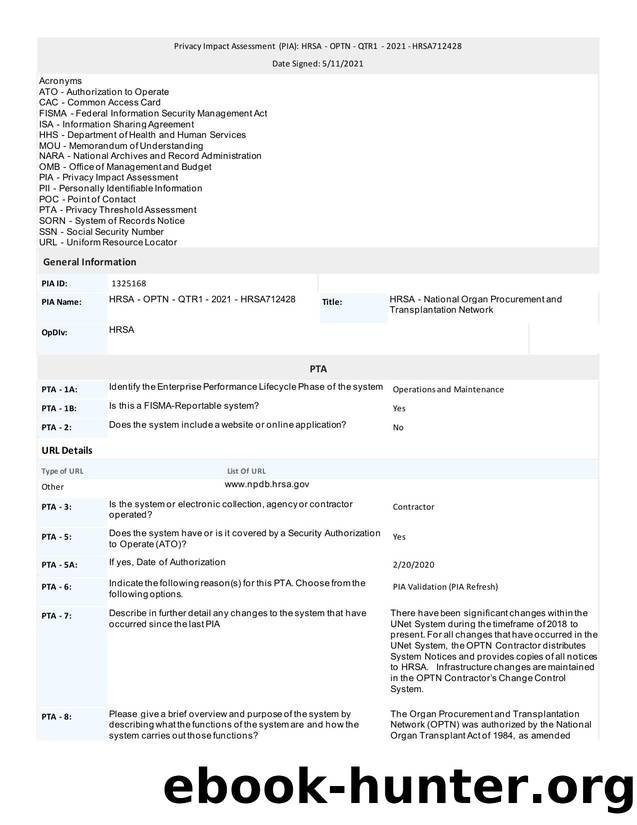 HRSA - National Organ Procurement and Transplantation Network by HRSA