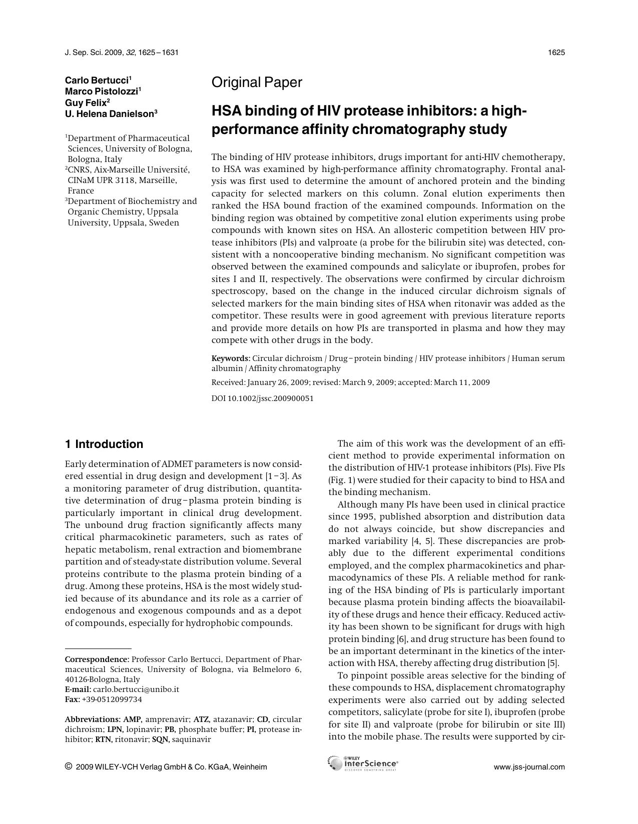 HSA binding of HIV protease inhibitors: a high-performance affinity chromatography study by Unknown