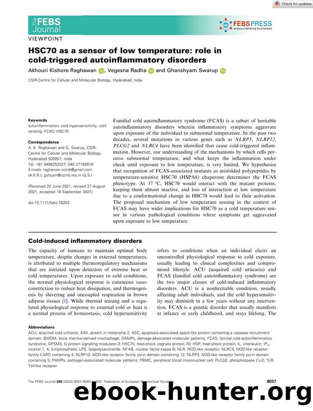 HSC70 as a sensor of low temperature: role in coldâtriggered autoinflammatory disorders by Unknown