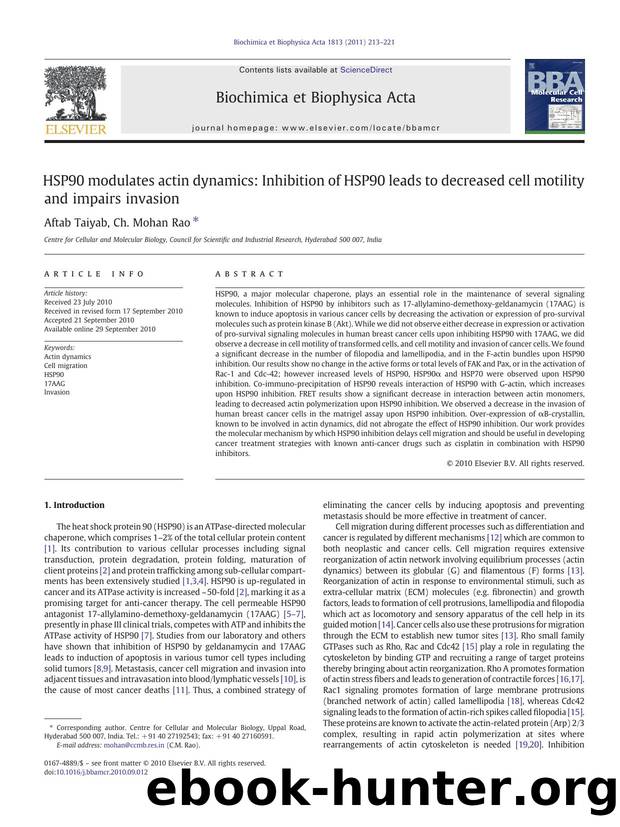 HSP90 modulates actin dynamics: Inhibition of HSP90 leads to decreased cell motility and impairs invasion by Aftab Taiyab