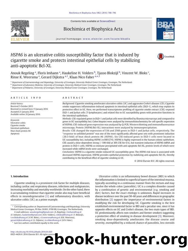 HSPA6 is an ulcerative colitis susceptibility factor that is induced by cigarette smoke and protects intestinal epithelial cells by stabilizing anti-apoptotic Bcl-XL by unknow