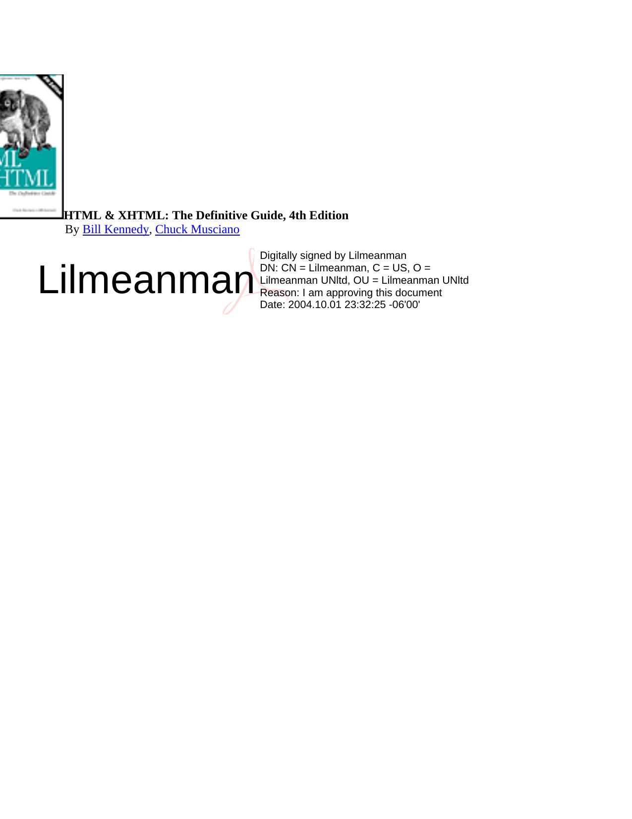 HTML & XHTML: The Definitive Guide, Fifth Edition by Chuck Musciano Bill Kennedy