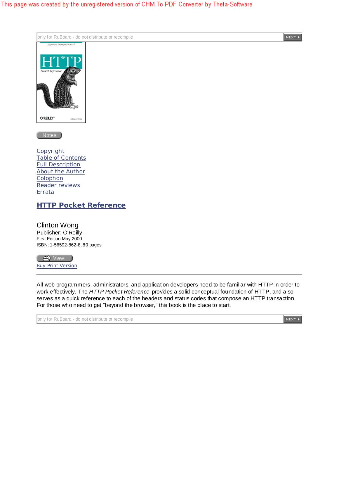 HTTP Pocket Reference: Hypertext Transfer Protocol by Clinton Wong