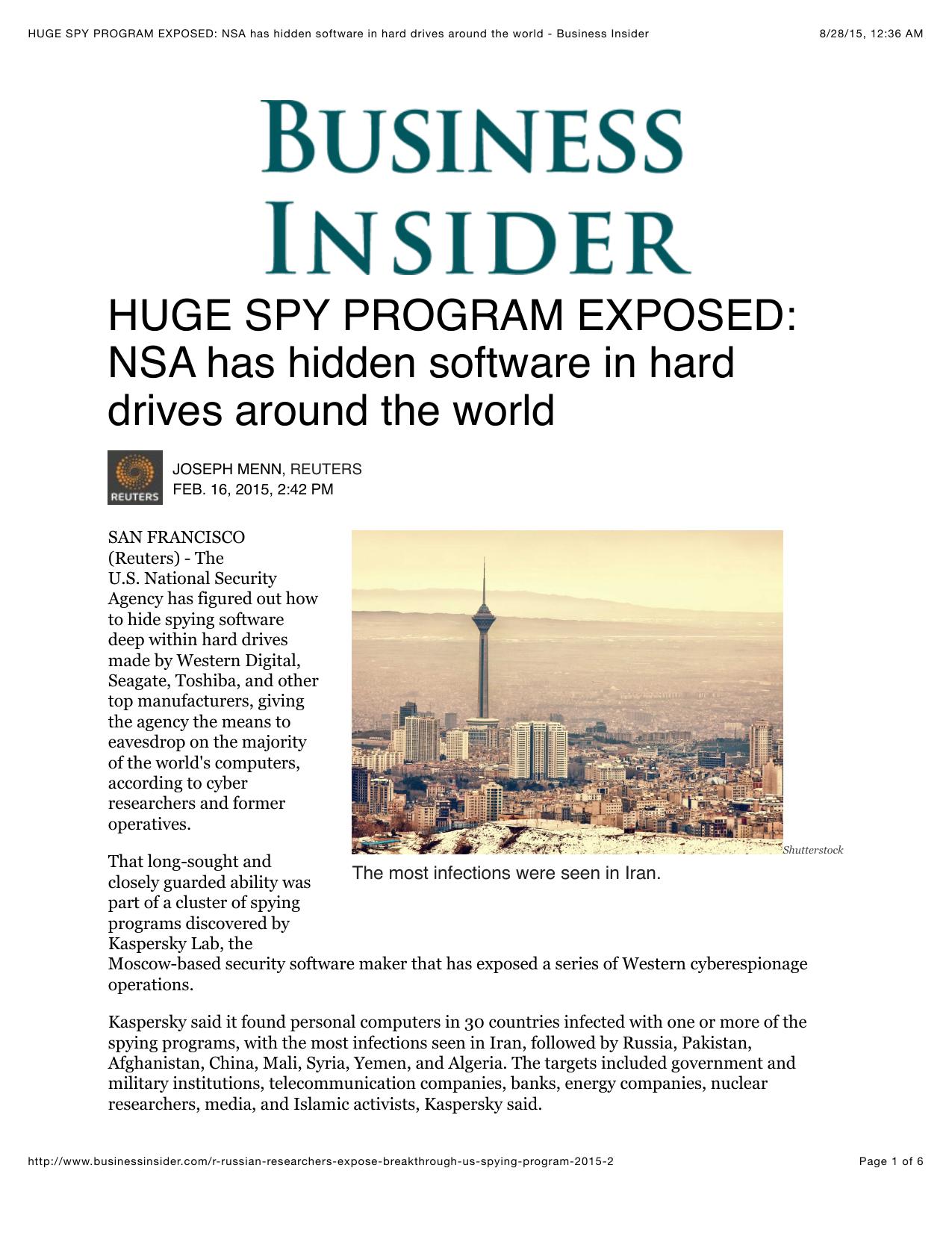 HUGE SPY PROGRAM EXPOSED: NSA has hidden software in hard drives around the world - Business Insider by USA-NSA