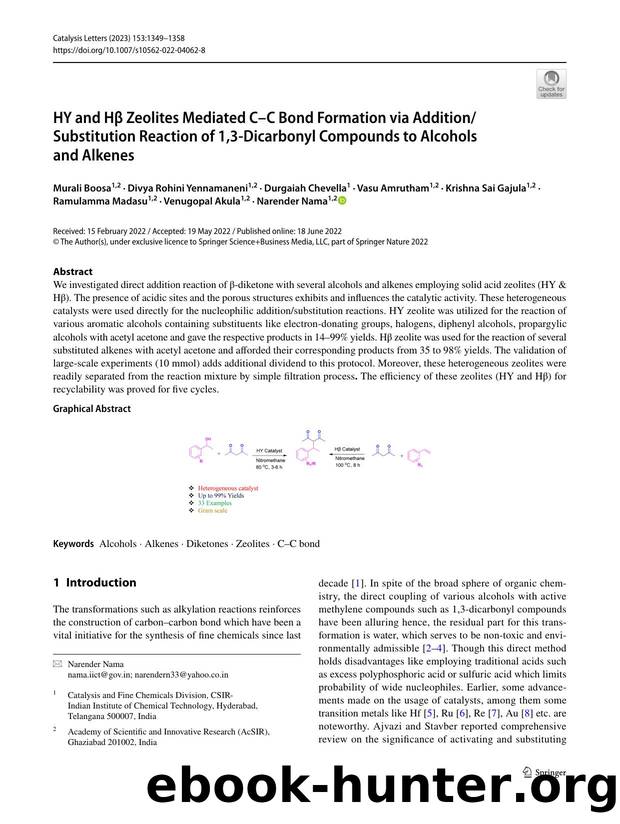 HY and HÎ² Zeolites Mediated CâC Bond Formation via AdditionSubstitution Reaction of 1,3-Dicarbonyl Compounds to Alcohols and Alkenes by unknow