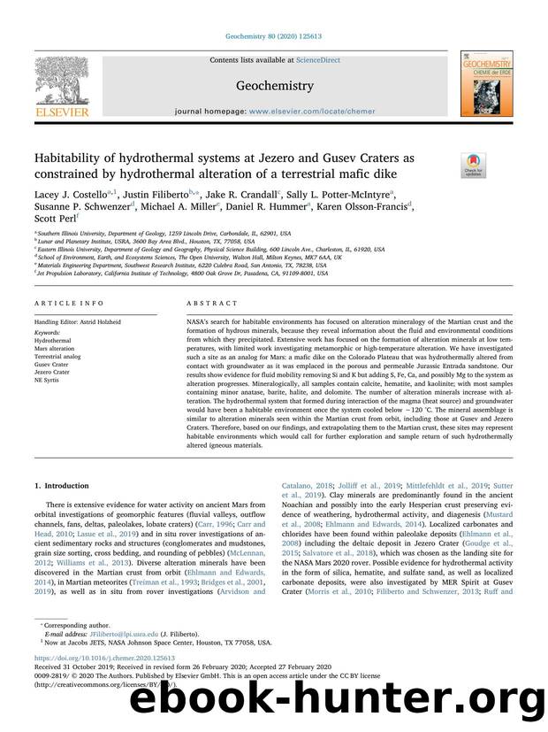 Habitability of hydrothermal systems at Jezero and Gusev Craters as constrained by hydrothermal alteration of a terrestrial mafic dike by unknow