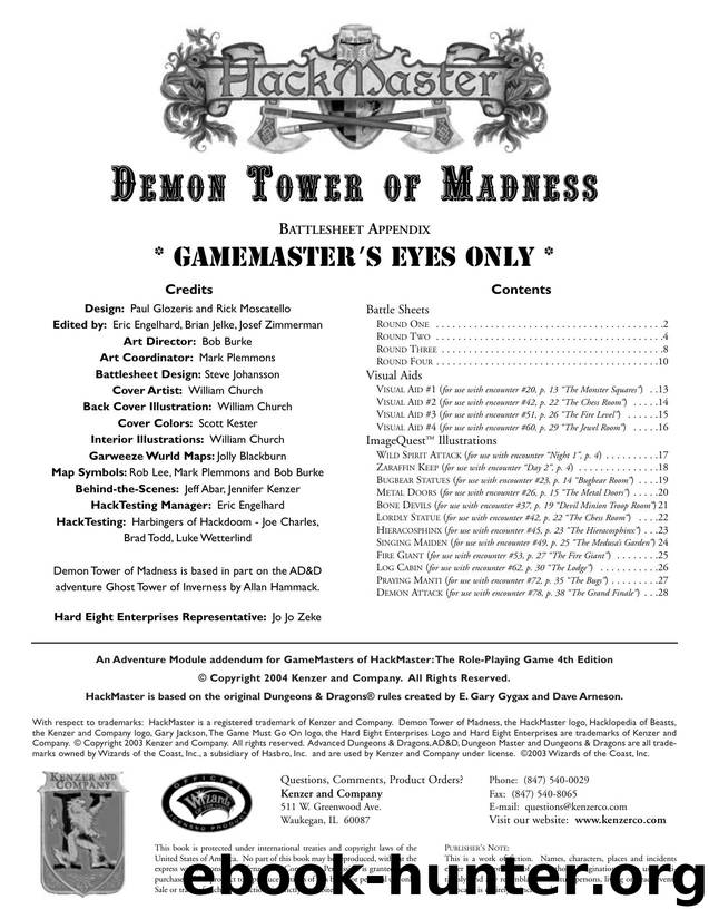 HackMaster 4e Demon Tower of Madness Battlesheet Appendix by Unknown