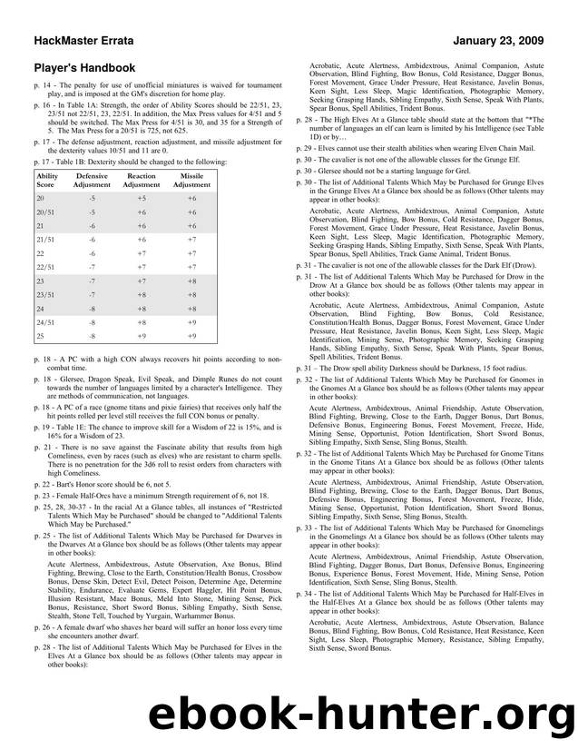 HackMaster 4e Player's Handbook Errata by Unknown