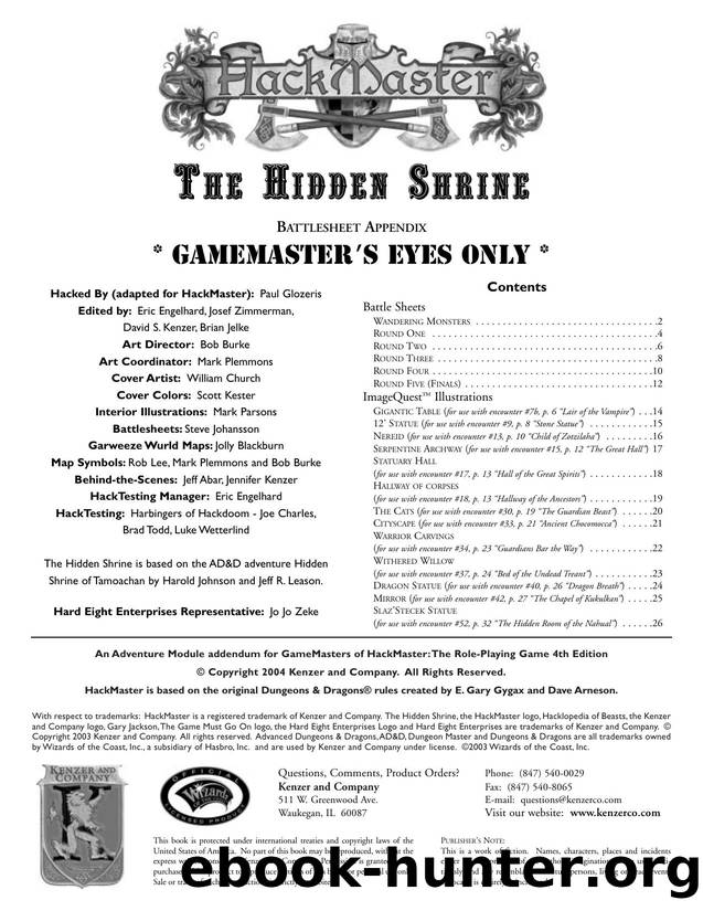 HackMaster 4e The Hidden Shrine Battlesheet Appendix by Unknown
