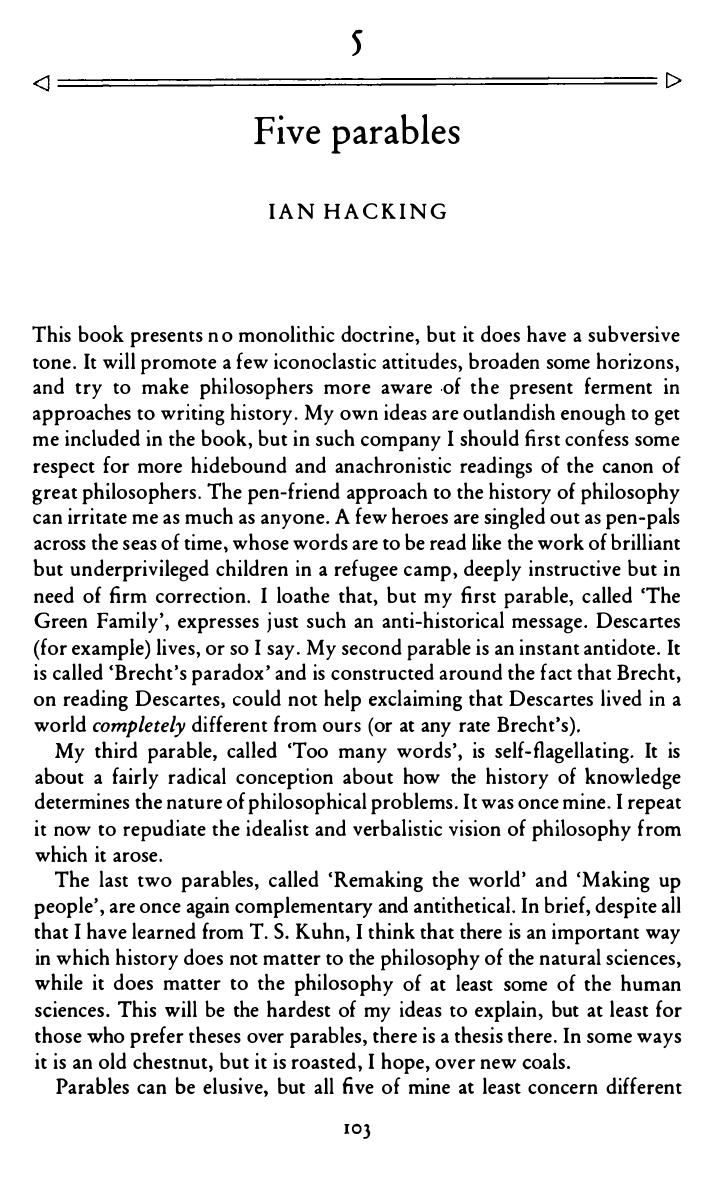 Hacking, Ian by Five Parables (1984)