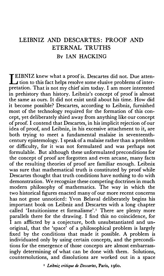Hacking, Ian by Leibniz & Descartes (1986)