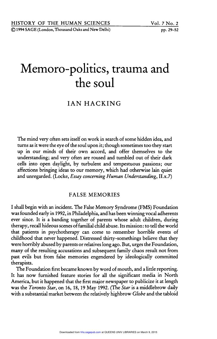 Hacking, Ian by Memoro-Politics Trauma & the Soul (1994)