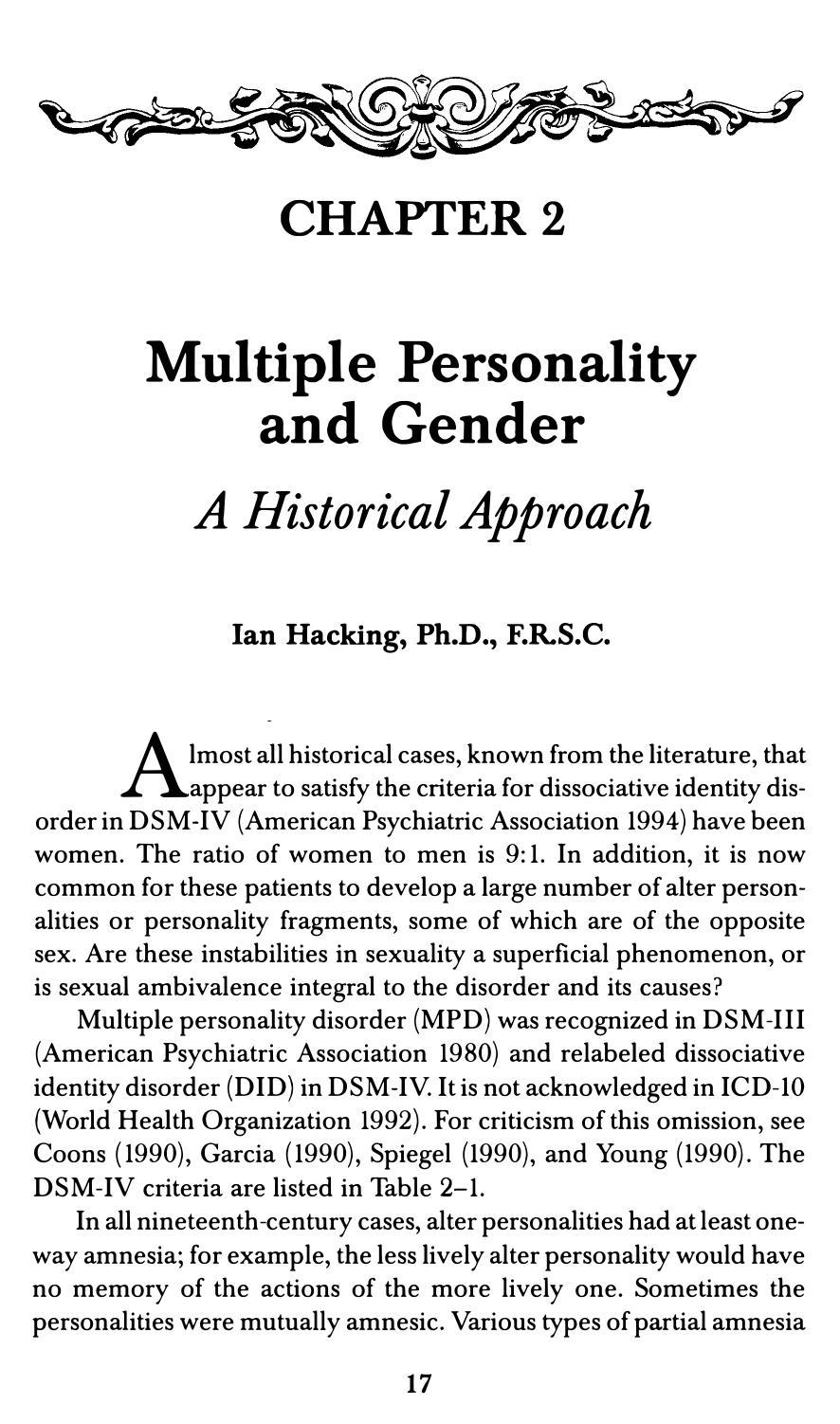 Hacking, Ian by Multiple Personality & Gender (1995)