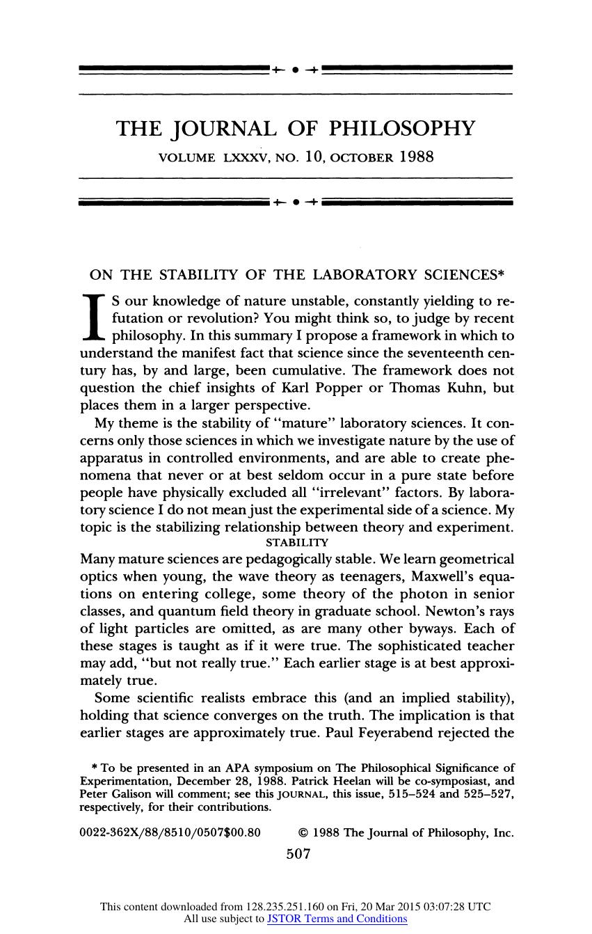 Hacking, Ian by On the Stability of the Laboratory Sciences (1988)