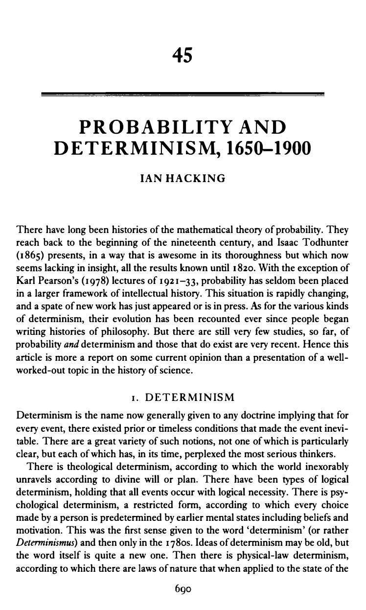 Hacking, Ian by Probability & Determinism 1650-1900 (1990)