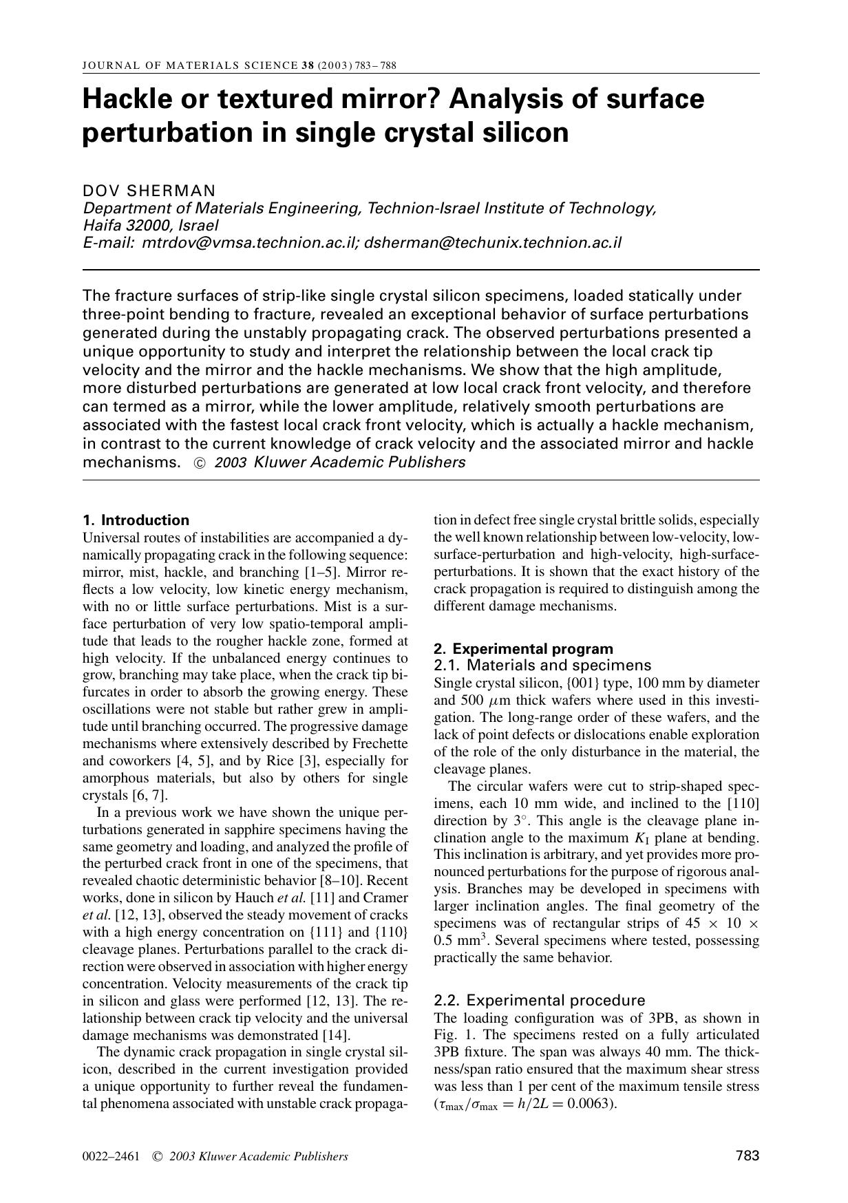 Hackle or textured mirror? Analysis of surface perturbation in single crystal silicon by Unknown