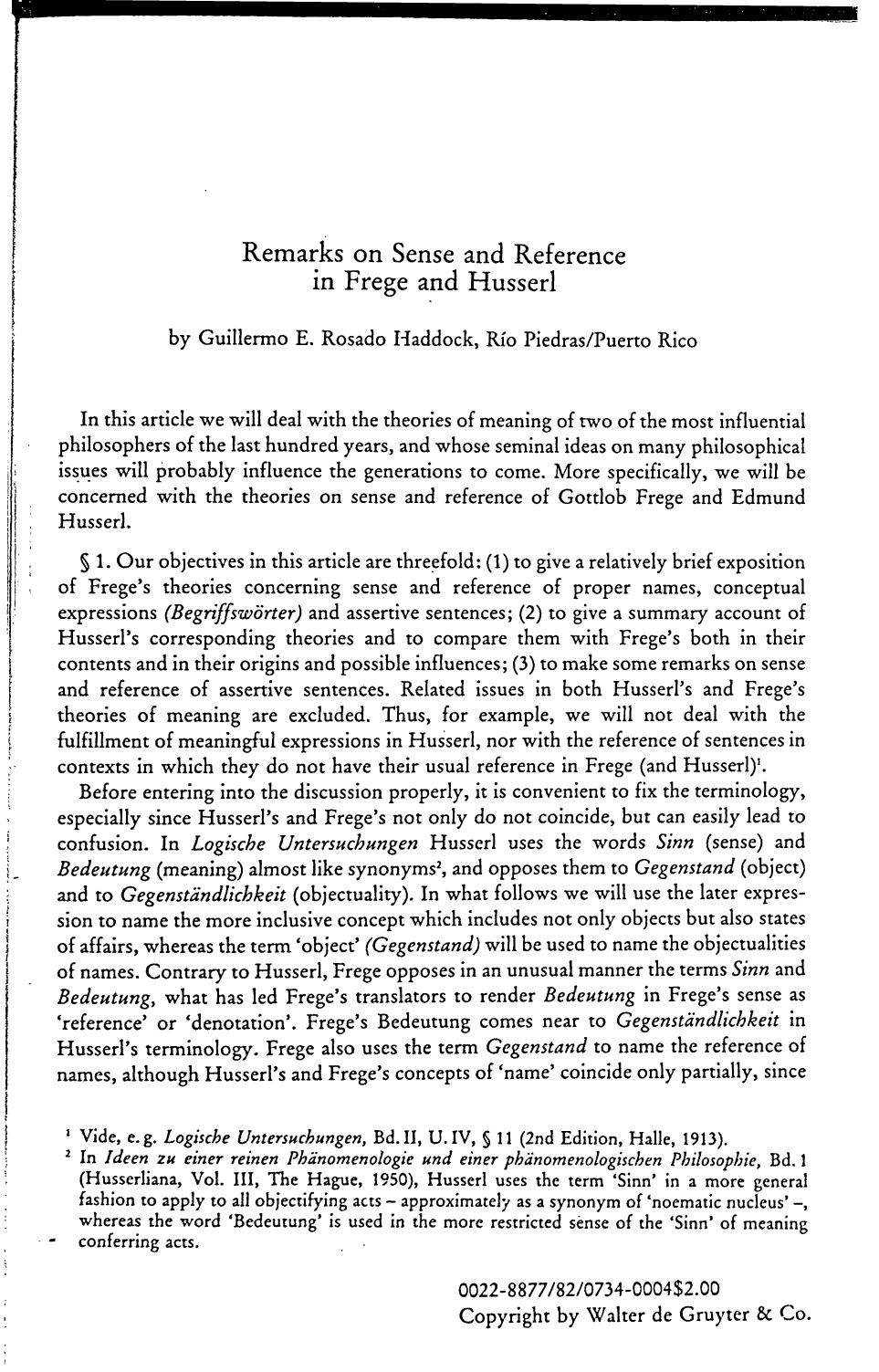 Haddock Remarks on Sense and Reference in Frege and Husserl by Unknown