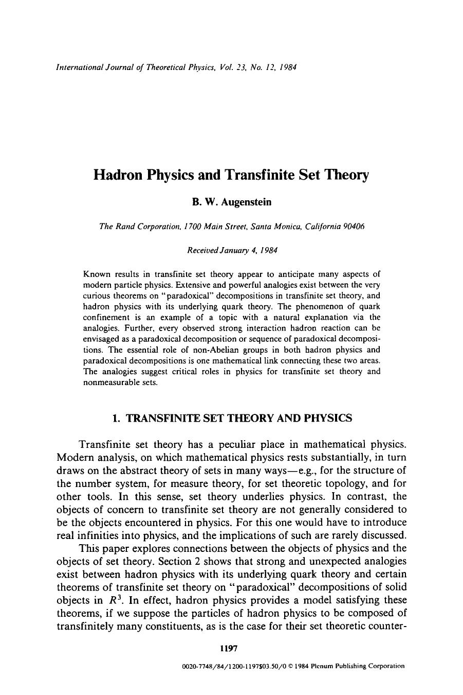 Hadron physics and transfinite set theory by Unknown